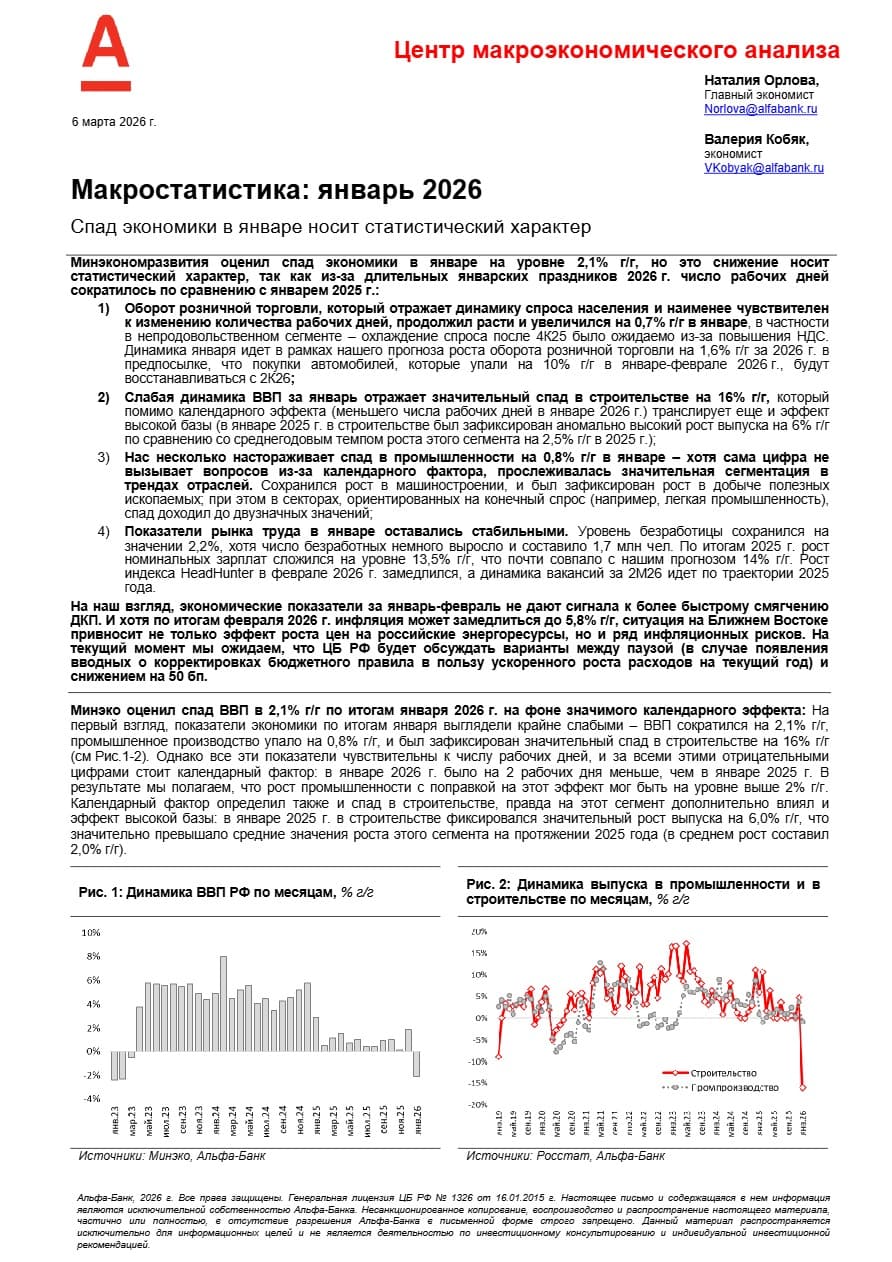 Макростатистика: январь 2026. Спад экономики в январе носит статистический характер