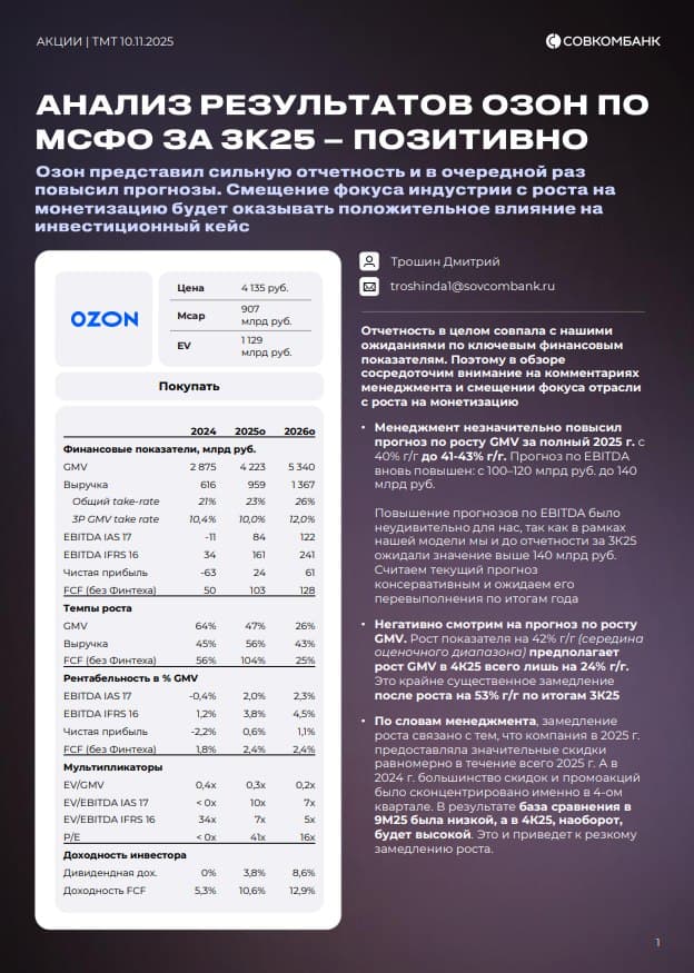 Отчет по акциям Ozon: Смещение фокуса с роста на монетизацию